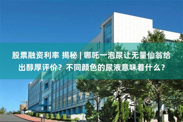 股票融资利率 揭秘 | 哪吒一泡尿让无量仙翁给出醇厚评价？不同颜色的尿液意味着什么？