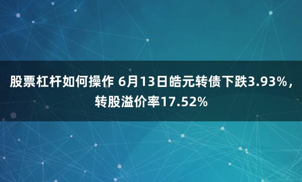 股票杠杆如何操作 6月13日皓元转债下跌3.93%，转股溢价率17.52%