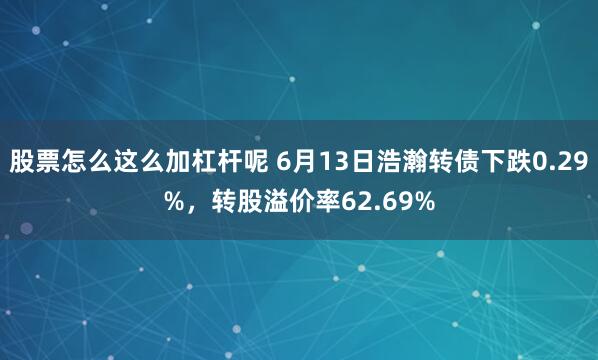 股票怎么这么加杠杆呢 6月13日浩瀚转债下跌0.29%，转股溢价率62.69%