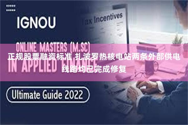 正规股票融资标准 扎波罗热核电站两条外部供电线路均已完成修复