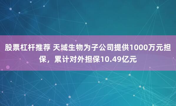 股票杠杆推荐 天域生物为子公司提供1000万元担保,累计对外担保10.49亿元